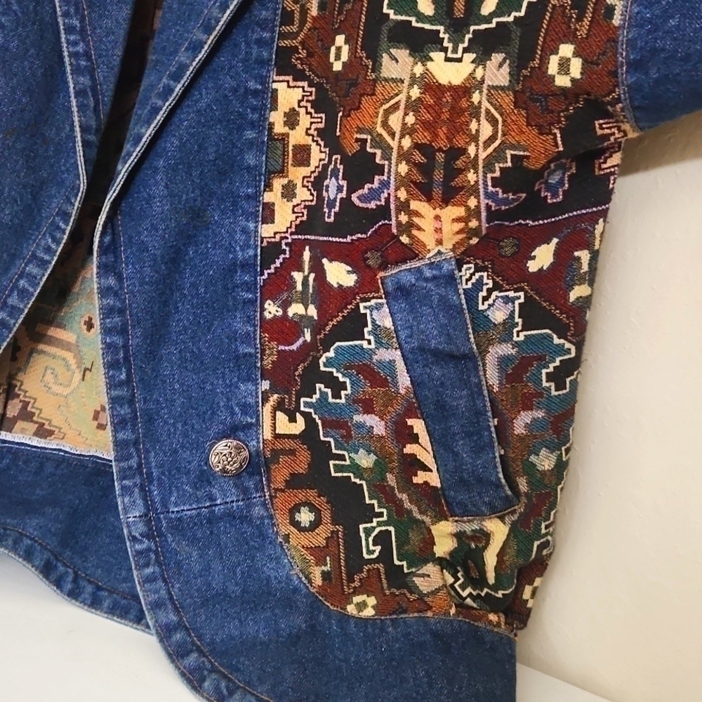 Rare Small-Large Oversized Tapestry Denim Vintage Jacket Y2K Bode Grandmacore - Picture 4 of 15